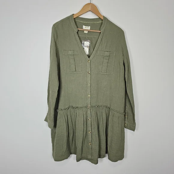 NWT Anthropologie Maeve Katie Gauzy Textured Utility Dress Olive Green 10 - Picture 2 of 9